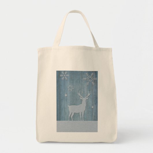 Rustige Blauwe Wood Reindeer Country Kerstmis Tote Bag (Voorkant)