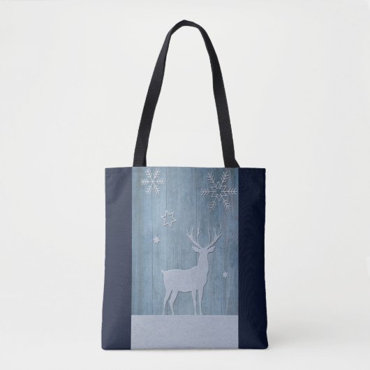 Rustige Blauwe Wood Reindeer Country Kerstmis Tote Bag (Voorkant)