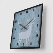 Rustige Blauwe Wood Reindeer Country Kerstmis Vierkante Klok (Hoek)