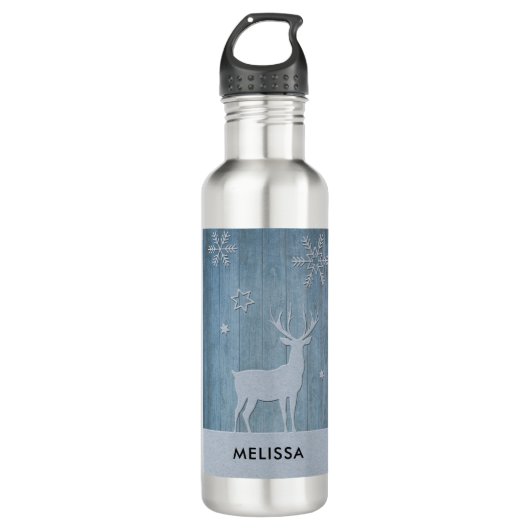 Rustige Blauwe Wood Reindeer Country Kerstmis Waterfles (Voorkant)
