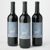 Rustige Blauwe Wood Reindeer Country Kerstmis Wijn Etiket (Flessen)