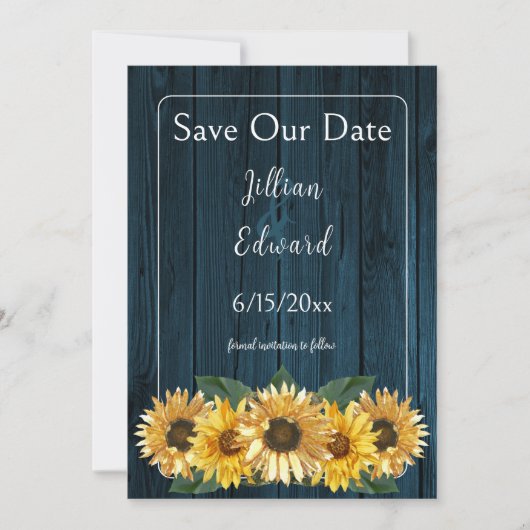 Rustige Blauwe Zonnebloem sparen de datum Aankondiging (Voorkant)