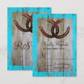 Rustige Blauwgroen Barn Wood Hoefijzer Wedding RSV RSVP Kaartje (Voorkant / Achterkant)