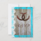 Rustige Blauwgroen Barn Wood Hoefijzer Wedding RSV RSVP Kaartje (Achterkant)