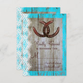 Rustige Blauwgroen Barn Wood Hoefijzer Wedding RSV RSVP Kaartje (Voorkant / Achterkant)
