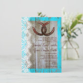 Rustige Blauwgroen Barn Wood Hoefijzer Wedding Uit Kaart (Staand voorkant)