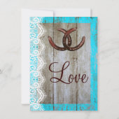 Rustige Blauwgroen Barn Wood Hoefijzer Wedding Uit Kaart (Achterkant)