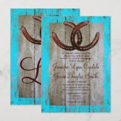 Rustige Blauwgroen Barn Wood Hoefijzer Wedding Uit Kaart (Voorkant / Achterkant)