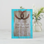 Rustige Blauwgroen Barn Wood Hoefijzer Wedding Uit Kaart (Staand voorkant)