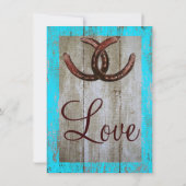 Rustige Blauwgroen Barn Wood Hoefijzer Wedding Uit Kaart (Achterkant)