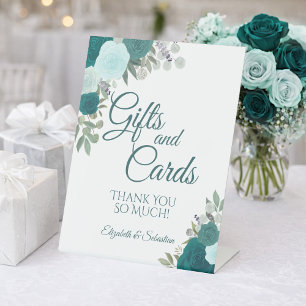 Rustige Blauwgroen Boho Chic Floral Gifts & Cards  Reclamebord Met Voetstuk