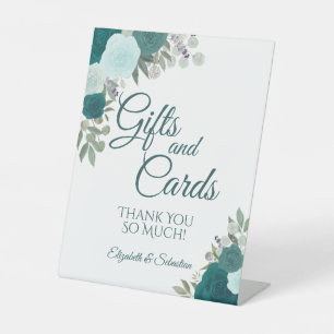 Rustige Blauwgroen Boho Chic Floral Gifts & Cards  Reclamebord Met Voetstuk