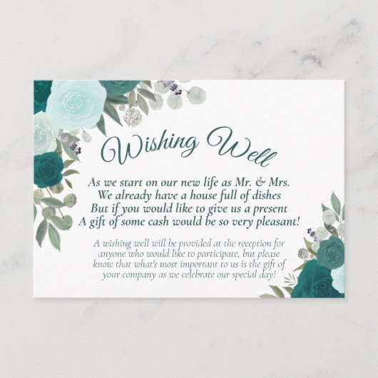 Rustige Blauwgroen Boho Floral Wedding Goed Informatiekaartje (Voorkant)