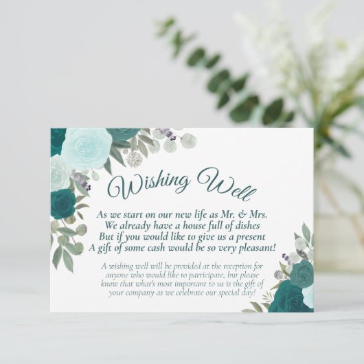 Rustige Blauwgroen Boho Floral Wedding Goed Informatiekaartje (Staand voorkant)