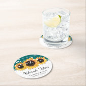 Rustige Blauwgroen bruidezonnebloembruiloft Ronde Kartonnen Onderzetter (Insitu)