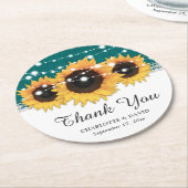 Rustige Blauwgroen bruidezonnebloembruiloft Ronde Kartonnen Onderzetter (Gebogen)