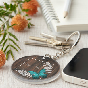 Rustige Blauwgroen Butterfly - Aangepaste Sleutelh Sleutelhanger