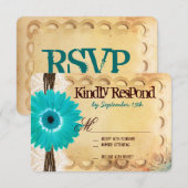 Rustige Blauwgroen Daisy Typography Wedding RSVP-k RSVP Kaartje (Voorkant / Achterkant)