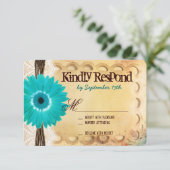 Rustige Blauwgroen Daisy Typography Wedding RSVP-k RSVP Kaartje (Staand voorkant)