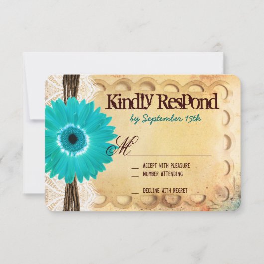 Rustige Blauwgroen Daisy Typography Wedding RSVP-k RSVP Kaartje (Voorkant)