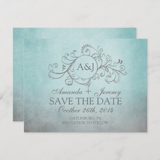 Rustige Blauwgroen en grijze Bohemen sparen de dat Aankondigingskaart (Voorkant / Achterkant)