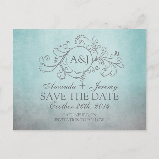 Rustige Blauwgroen en grijze Bohemen sparen de dat Aankondigingskaart (Voorkant)