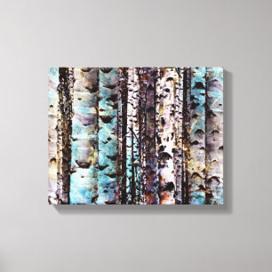 Rustige Blauwgroen en grijze Bossen schilderen Canvas Afdruk