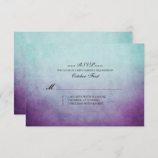 Rustige Blauwgroen en Paarse Bohemen bruiloft RSVP (Voorkant / Achterkant)