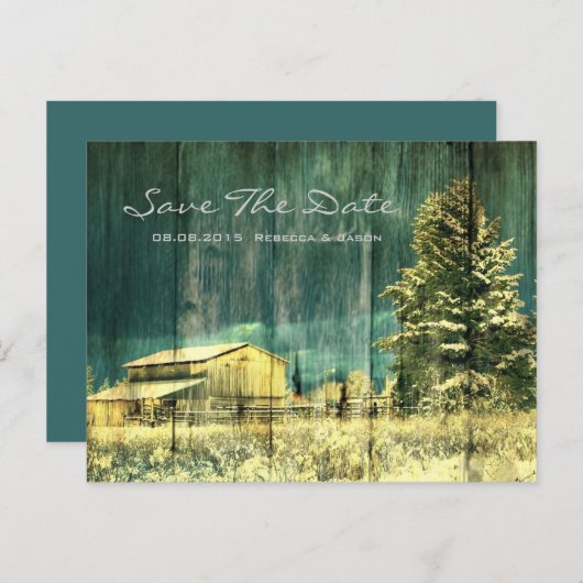 rustige blauwgroen evergreen sneeuwwoud - winterbr aankondigingskaart (Voorkant / Achterkant)