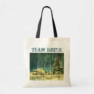 rustige blauwgroen evergreen sneeuwwoud - winterbr tote bag