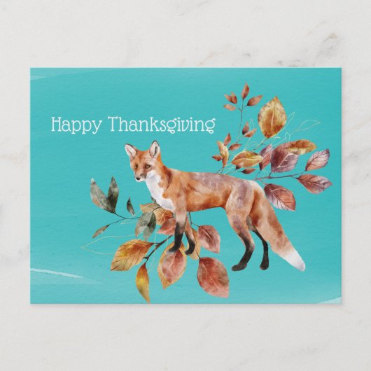 Rustige Blauwgroen fox najaar Thanksgiving van de  Feestdagenkaart (Voorkant)