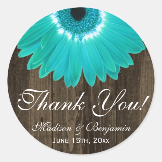 Rustige Blauwgroen Gerber Daisy Wedding Bedankt St Ronde Sticker (Voorkant)