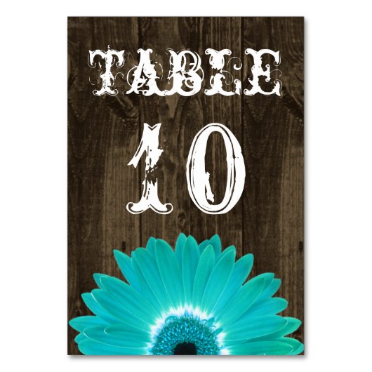Rustige Blauwgroen Gerber Daisy Wedding Table Numb Kaart (Voorkant)