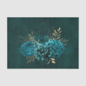 Rustige Blauwgroen goudgrafische Floral Tissuepapier (Voorkant)