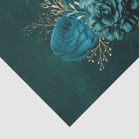 Rustige Blauwgroen goudgrafische Floral Tissuepapier (Detail)