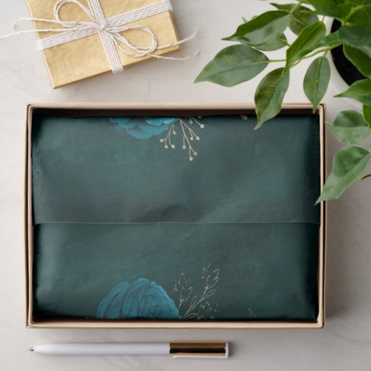 Rustige Blauwgroen goudgrafische Floral Tissuepapier (Geschenk)