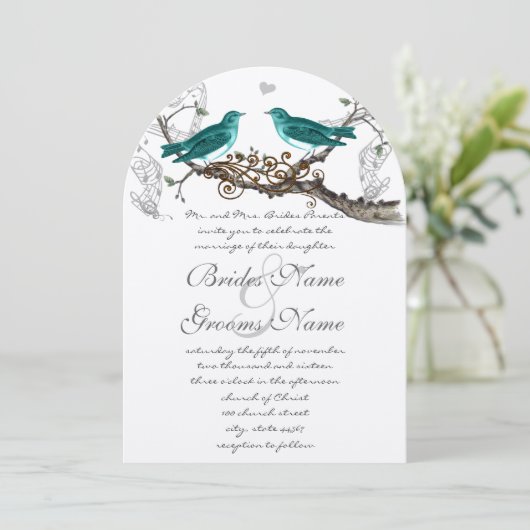 Rustige Blauwgroen Groene Lovevogels bruiloft Kaart (Staand voorkant)
