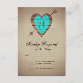Rustige Blauwgroen heart Arrow Wedding RSVP-kaarte RSVP Kaartje