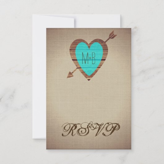 Rustige Blauwgroen heart Arrow Wedding RSVP-kaarte RSVP Kaartje (Achterkant)