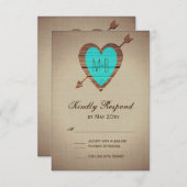Rustige Blauwgroen heart Arrow Wedding RSVP-kaarte RSVP Kaartje (Voorkant / Achterkant)