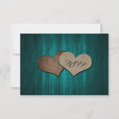 Rustige Blauwgroen houten harten Mason Jar Wedding RSVP Kaartje (Achterkant)