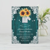 Rustige Blauwgroen Lace Mason Jar Sunflower Weddin Kaart (Staand voorkant)