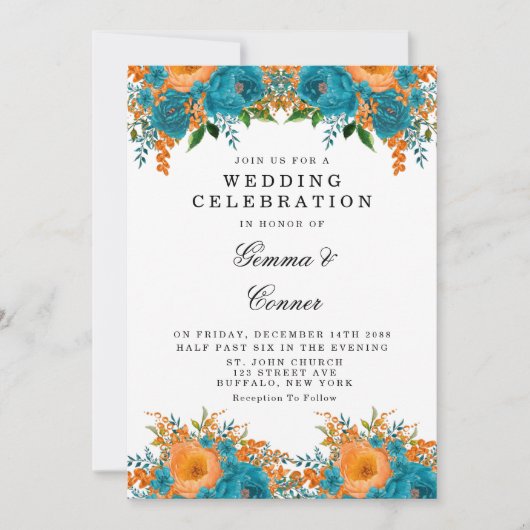 Rustige Blauwgroen Oranje Waterverf Kaart (Voorkant)