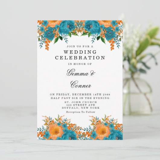 Rustige Blauwgroen Oranje Waterverf Kaart (Staand voorkant)