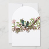 Rustige Blauwgroen Vogelroze Bloom Wedding Invite Kaart (Voorkant)