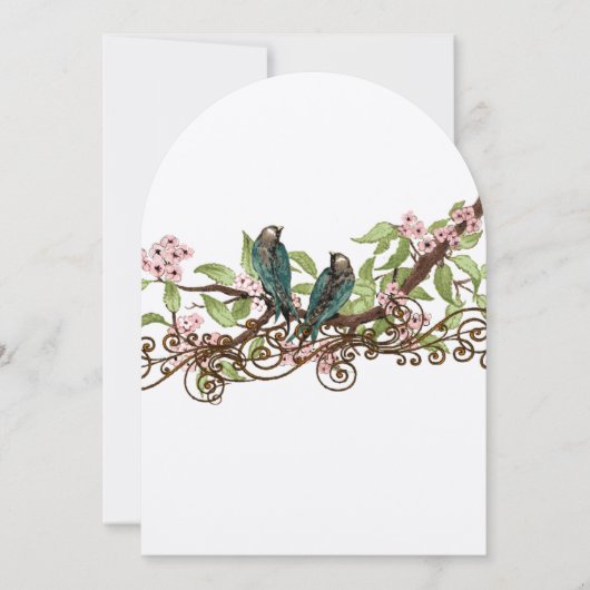 Rustige  Blauwgroen Vogelroze Bloom Wedding Invite Kaart (Voorkant)