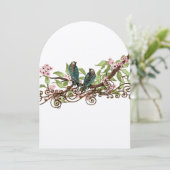Rustige  Blauwgroen Vogelroze Bloom Wedding Invite Kaart (Staand voorkant)