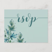 Rustige Blauwgroen Waterverf Foliage Wedding RSVP Uitnodiging Briefkaart (Voorkant)