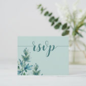 Rustige Blauwgroen Waterverf Foliage Wedding RSVP Uitnodiging Briefkaart (Staand voorkant)