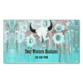 Rustige Blauwgroen Westerne bull Sull Sunflower op Magnetisch Visitekaartje (Voorkant)